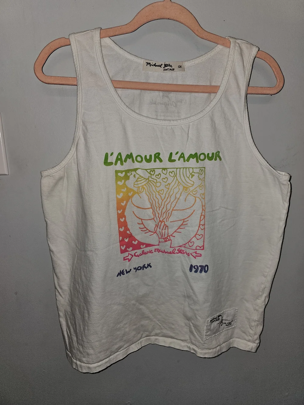 Michael Stars Vintage Women's White Graphic Tank Top Rainbow L'amour One Size - Picture 2 of 7